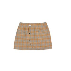 Steve Madden Lark Wrap Skirt Orange Grey Plaid Mini Preppy Size 4 NWT